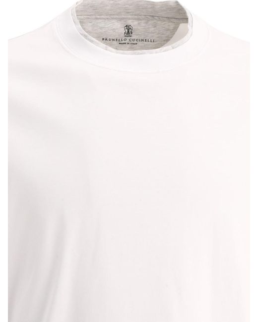 Brunello Cucinelli White "Faux Layering" T-Shirt for men