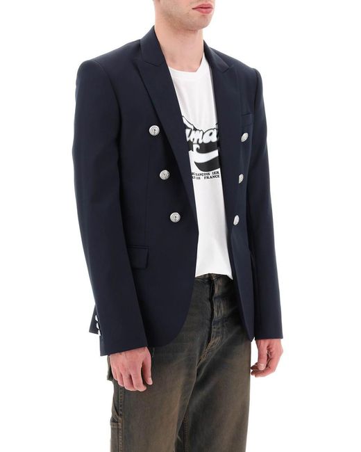 Balmain Blue Wool Jacket With Ornamental Buttons for men