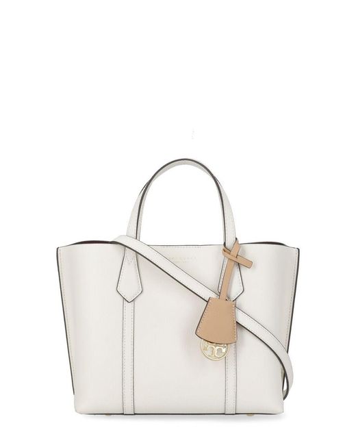 Tory Burch White Ivory And Leather Perry Tote Bag