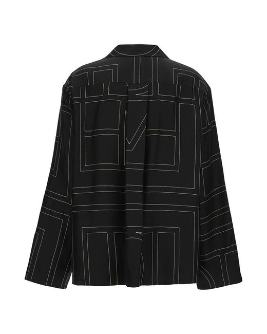 Totême  Black Shirt With All-over Monogram Print In Silk Woman