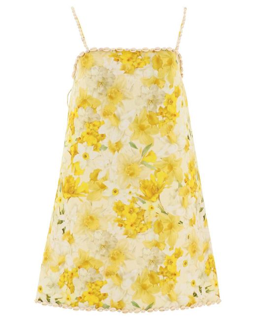 Zimmermann Yellow Wonderland Shell Square Neck Mini Dress
