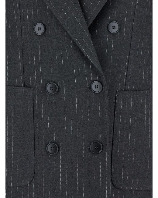 Plain Black Striped Double Breasted Blazer