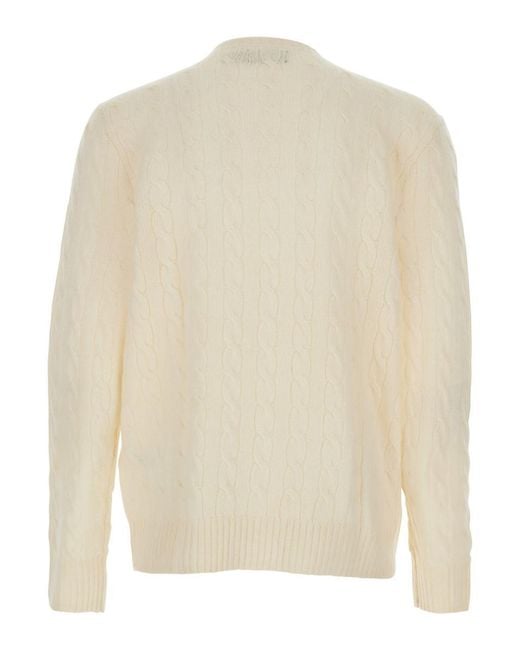 Polo Ralph Lauren White Cable Knit Crewneck Sweater With Pony Embroidery On The Front for men