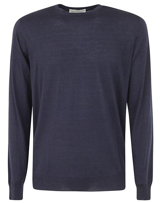 FILIPPO DE LAURENTIIS Blue Wool Silk Cashmere Long Sleeves Crew Neck Sweater for men
