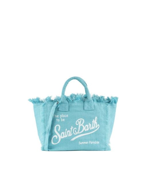Mc2 Saint Barth Colette Bag In Light Blue Linen Canvas