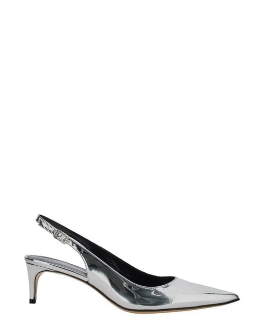 Plain 'Luisa' Metallic Slingback Pumps With Medium Stiletto Heel And Mirror Effect