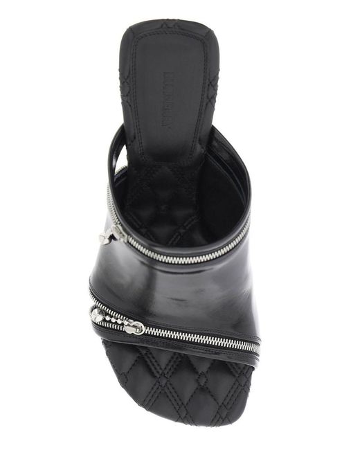 Burberry Black Glossy Leather Peep Mules