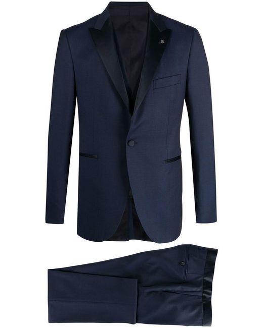 Tagliatore Blue Single-Breasted Virgin Wool Suit With Contrast Lapels for men