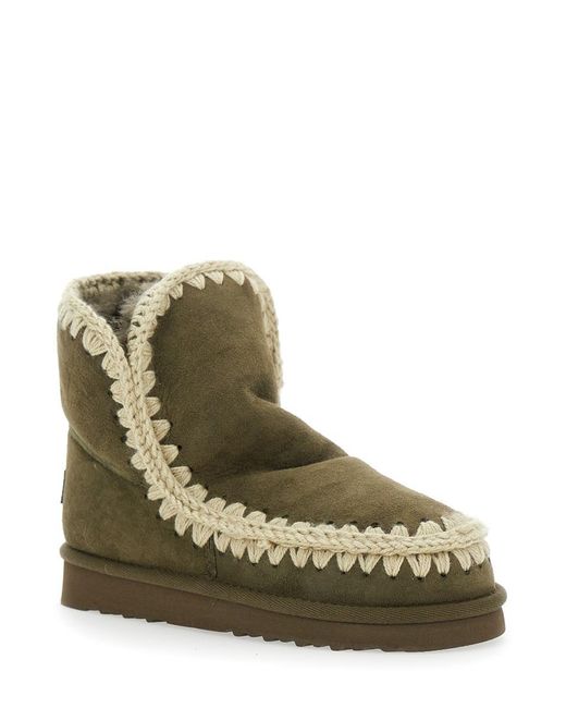 Mou Green 'Eskimo' Ankle Boots With Crochet Details And Logo Patch On The Rear