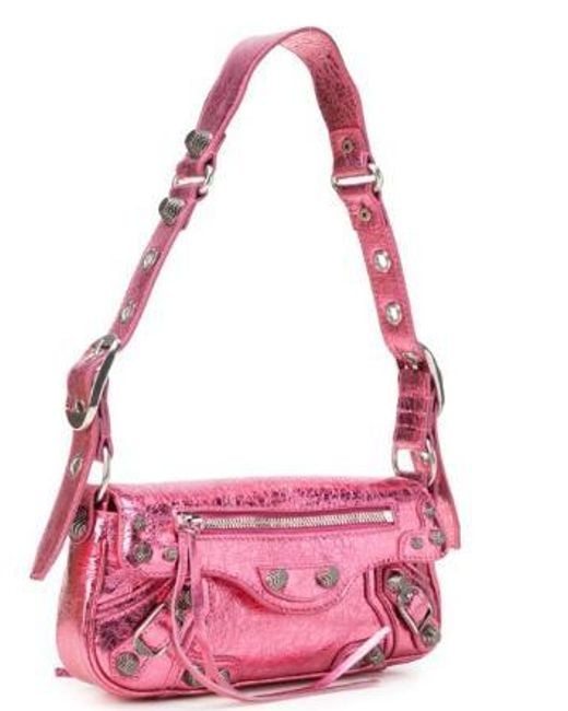 Balenciaga Pink Lambskin Studded Shoulder Bag