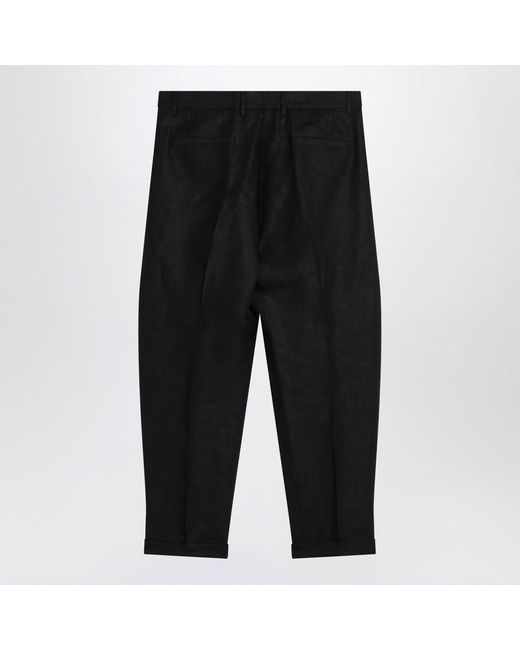 Dolce & Gabbana Black Dolce&Gabbana Linen-Blend Trousers for men