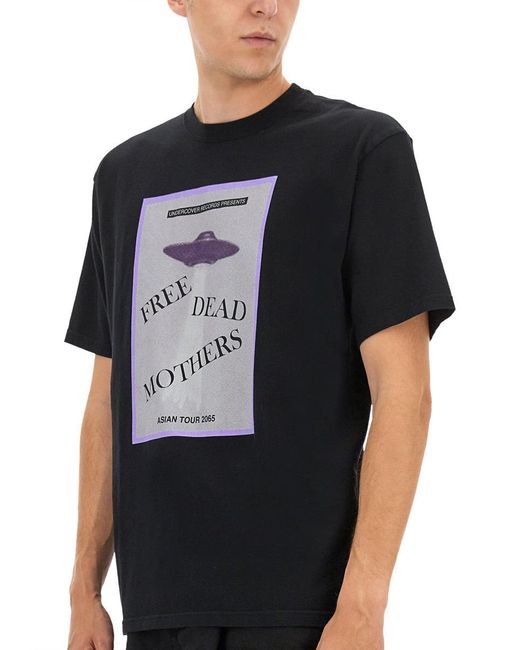 Undercover Black Graphic Print T-Shirt With Ufo Design for men