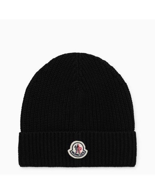 Moncler Black Hat With Patch for men