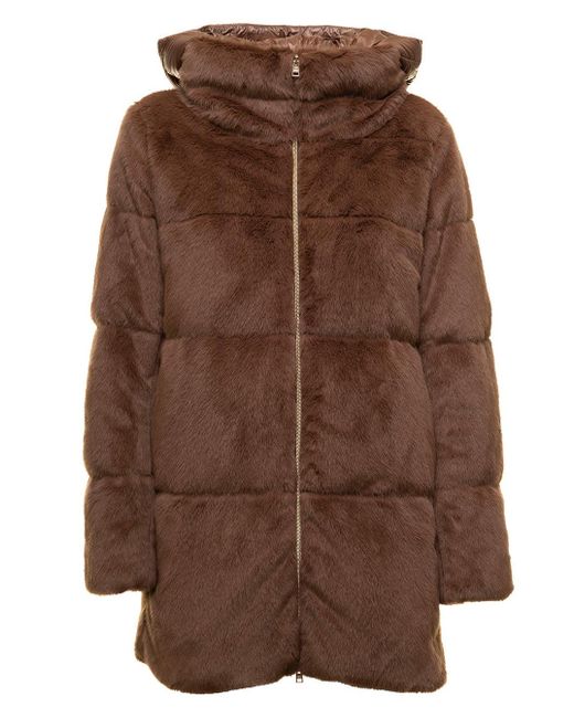 Herno A-line Down Ecological Fur Down Jacket Woman in Brown - Save 16% ...