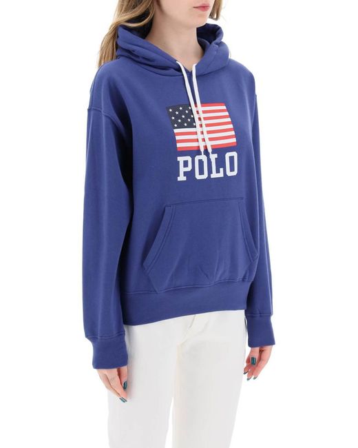 Polo Ralph Lauren Blue Hooded Sweatshirt With Flag Print