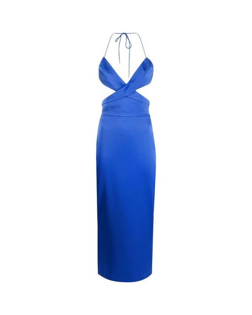Alex Perry Blue Mason Satin Cut-out Midi Dress