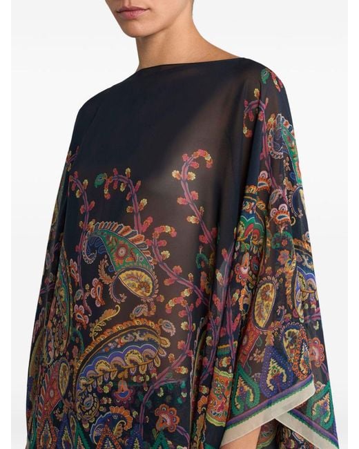 Etro Black Printed Silk Poncho