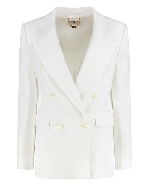 Elisabetta Franchi White Double-Breasted Gabardine Jacket