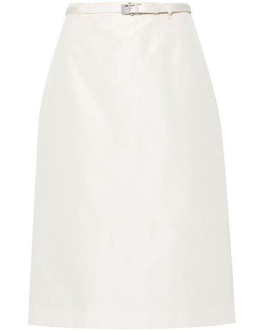 Prada White Logo-buckle Straight Faille Skirt