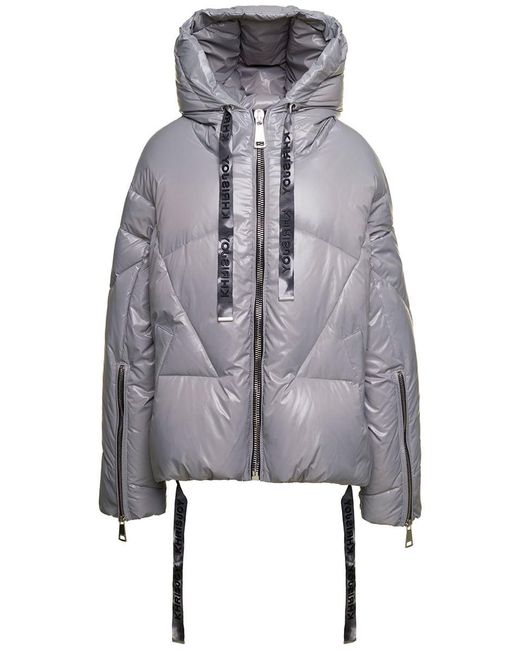 Khrisjoy Gray Grey 'puff Khris Iconic' Oversized Down Jacket With Hood In Polyester Woman