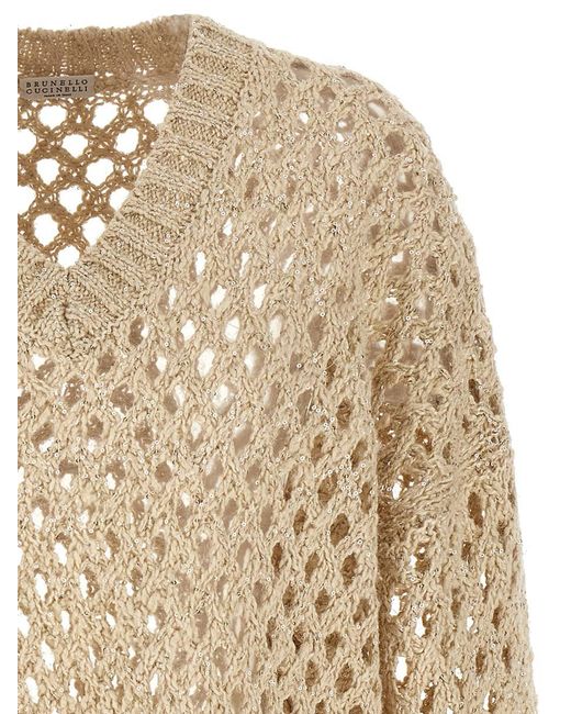 Brunello Cucinelli Natural 'Rustic Dazzling Net' Sweater