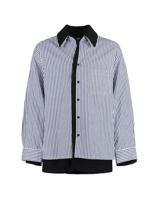 Bottega Veneta Blue Striped Linen-cotton Blend Shirt for men