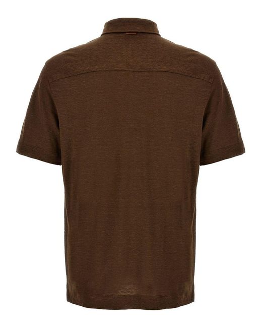 Zegna Brown Linen Polo Shirt for men
