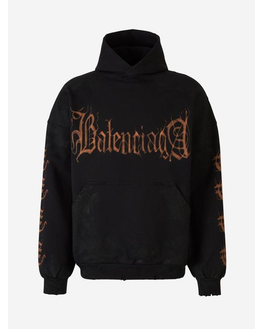 Balenciaga Black Printed Hood Sweatshirt for men