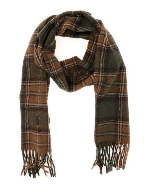 Polo Ralph Lauren Green Scarf With Pony Embroidery On The Front And All-Over Check Motif for men