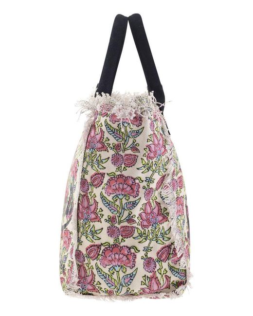 Mc2 Saint Barth Pink Vanity - Canvas Bag With Floral Print