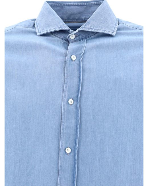 Brunello Cucinelli Blue Denim Shirt for men