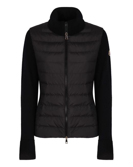 Moncler Black Cardigan With Nylon Panels