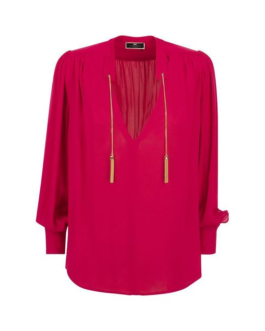 Elisabetta Franchi Pink Georgette Shirt With Stand-up Collar