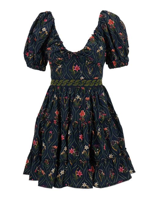Agua Bendita Black Multicolored 'manzanilla Pacifico' Mini Dress In Cotton Woman