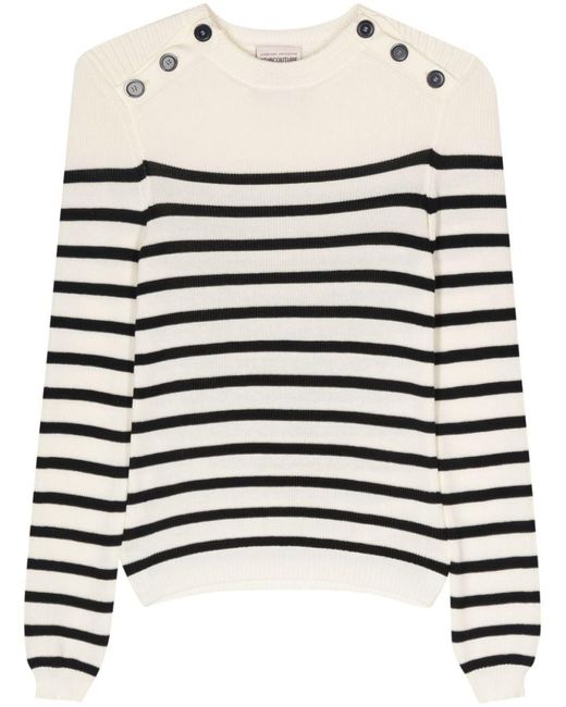 Semicouture White Brenda Striped Cotton Sweater