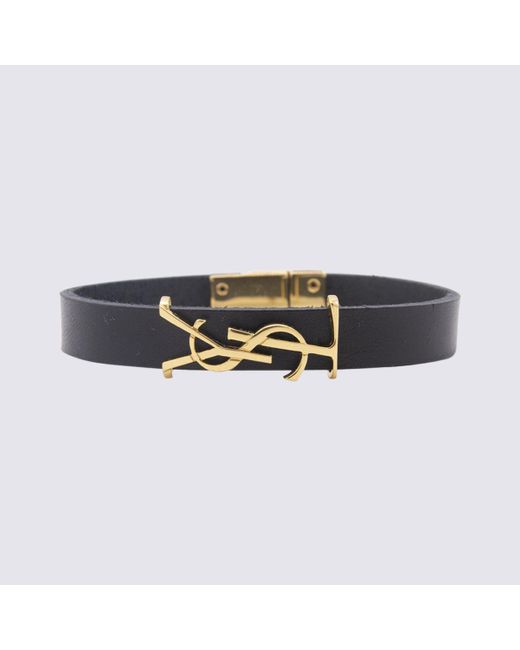 Saint Laurent Black Leather Ysl Bracelet for men