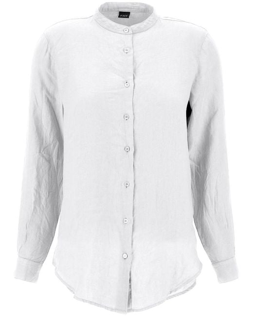 Fay White Linen Shirt With Mandarin Collar