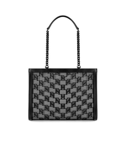 Elisabetta Franchi Black Monogram Mesh Shopping Bag