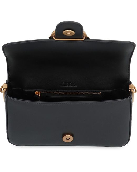 Pinko Gray Love One Mini Slouchy Leather Shoulder Bag