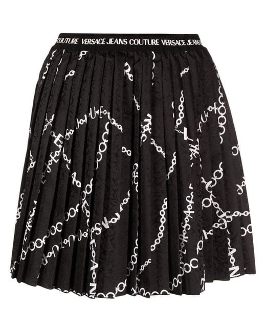 Versace Black Chain-link Print Pleated Skirt