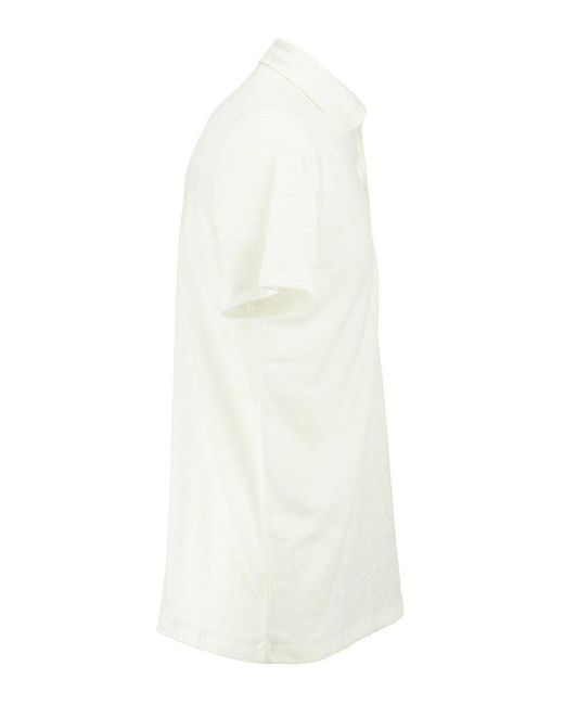 Majestic Filatures White Linen Polo Shirt With Short Sleeves for men