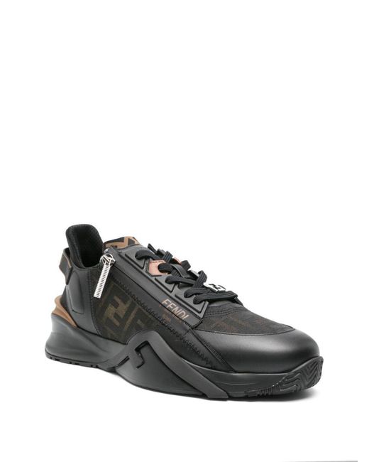 Fendi Black Flow Ff-jacquard Leather Sneakers for men