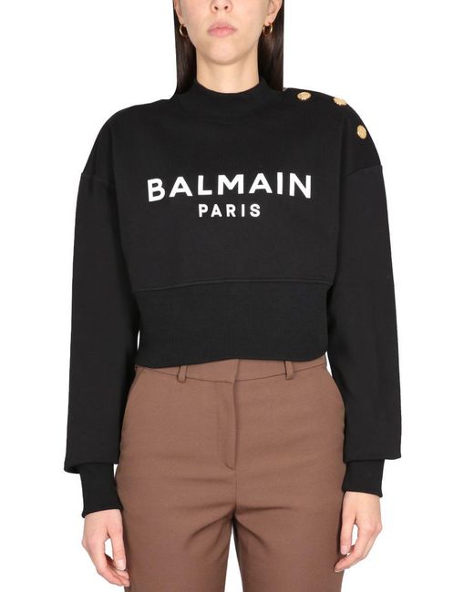 Balmain Black Cropped Sweatshirt
