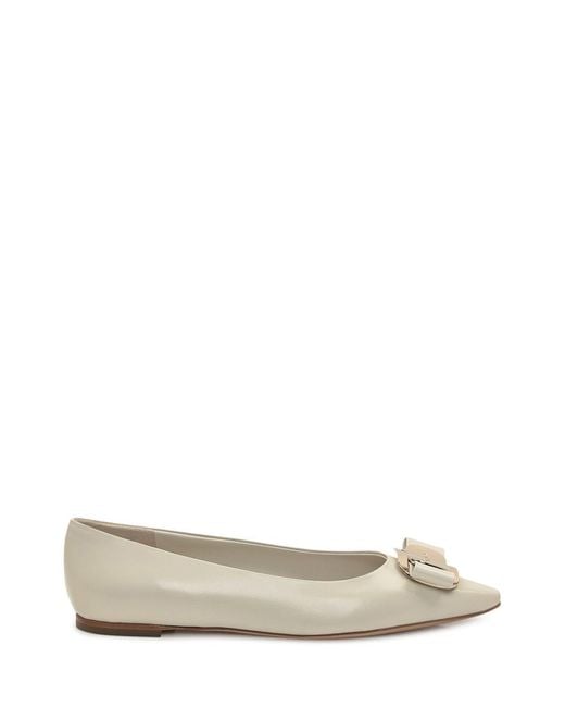 Ferragamo White Ballerina Zea New Vara