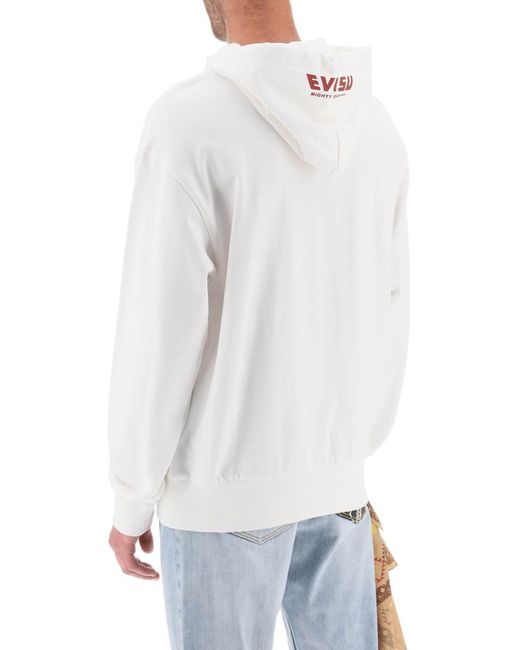 Evisu White Hoodie With Embroidery And Print for men