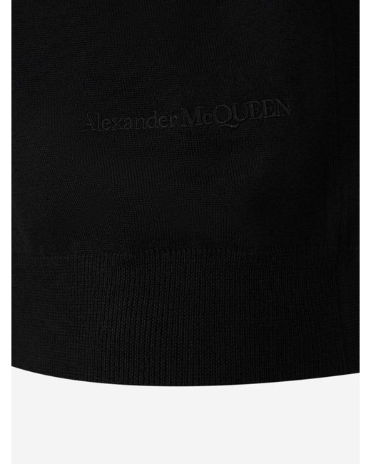 Alexander McQueen Black Wool Knit Polo for men