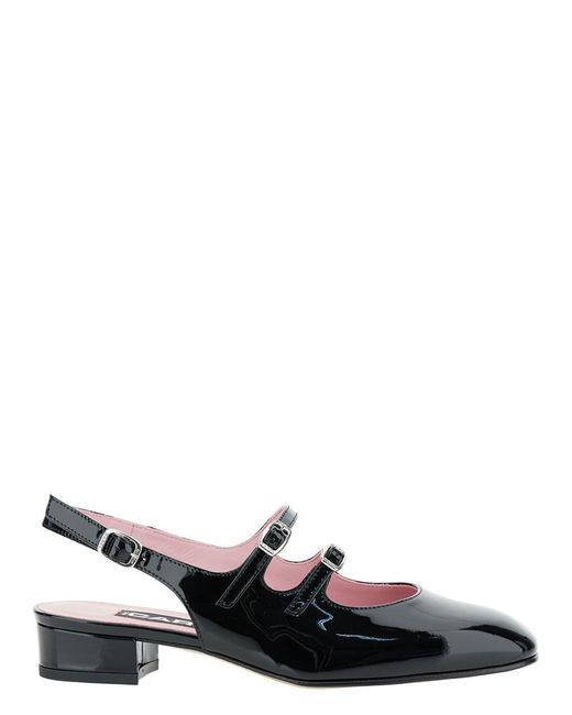 CAREL PARIS White Black Slingback Mary Janes With Block Heel In Patent Leather Woman