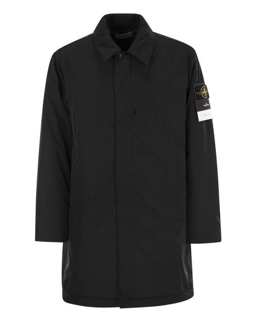 Stone Island Black Padded Car Coat With Anti-Drip And Snap Pockets for men