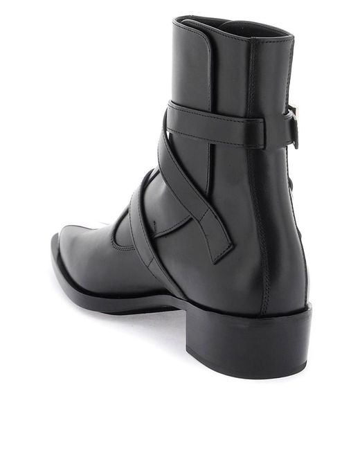 Alexander McQueen Black Buckled Leather Ankle Boots for men