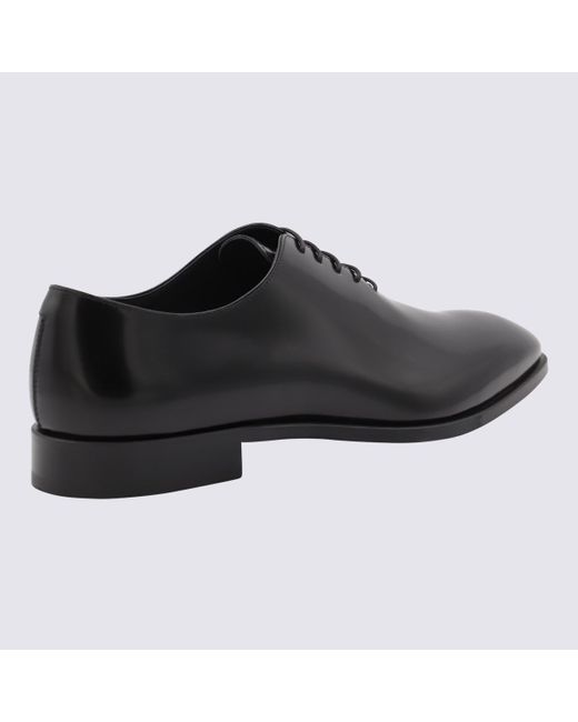 Canali Black Leather Lace Up Shoes for men